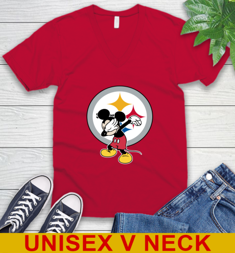 Pittsburgh Steelers NFL Football Dabbing Mickey Disney Sports V-Neck T-Shirt 7
