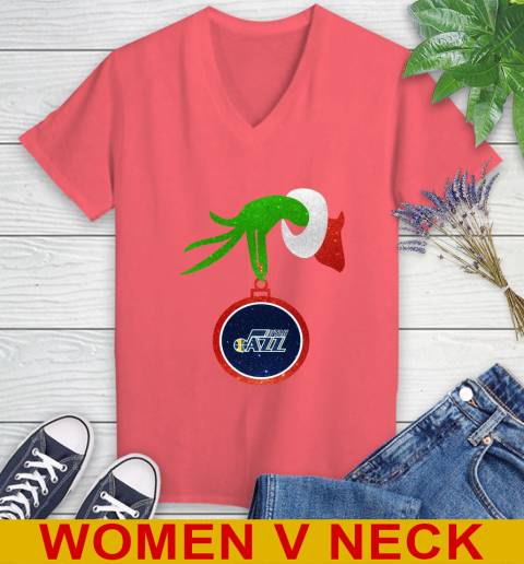 Utah Jazz Grinch Merry Christmas NBA Basketball Women's V-Neck T-Shirt 7