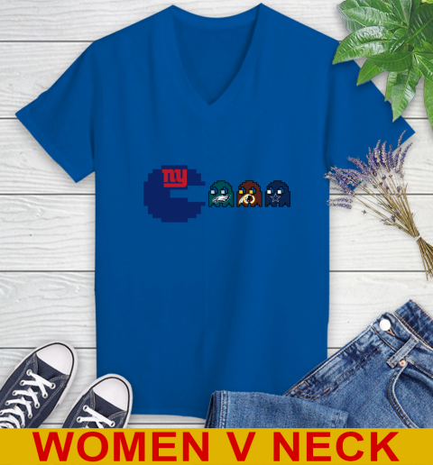New York Giants NFL Football Pac Man Champion Women's V-Neck T-Shirt 11
