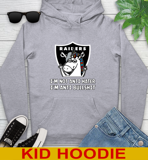Oakland Raiders NFL Football Unicorn I'm Not Anti Hater I'm Anti Bullshit Youth Hoodie 6