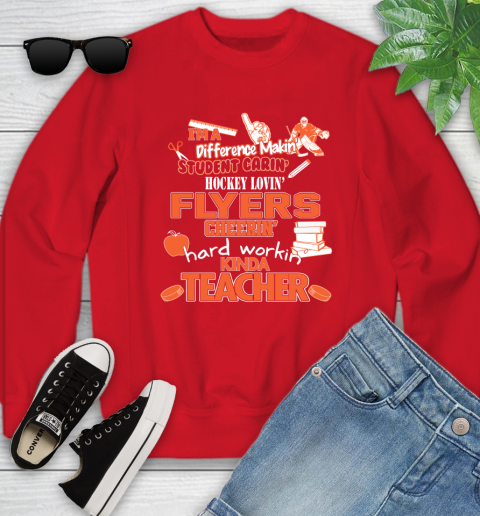 Philadelphia Flyers NHL I'm A Difference Making Student Caring Hockey Loving Kinda Teacher Youth Sweatshirt 8