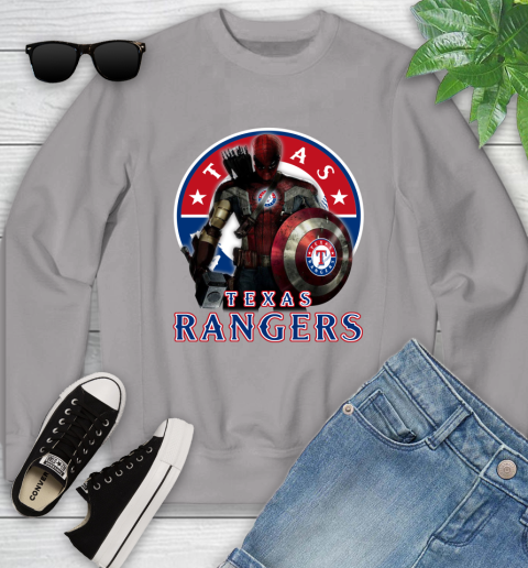 MLB Captain America Thor Spider Man Hawkeye Avengers Endgame Baseball Texas Rangers Youth Sweatshirt 4
