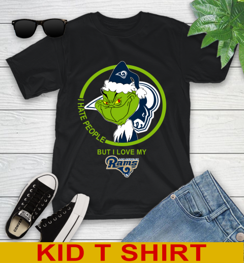 Los Angeles Rams NFL Christmas Grinch I Hate People But I Love My Favorite Football Team Youth T-Shirt 2