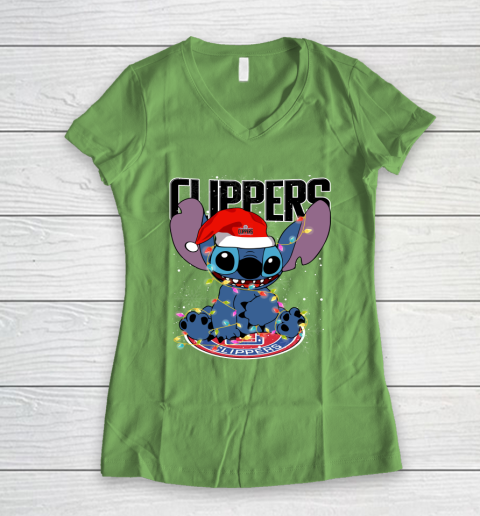 LA Clippers NBA noel stitch Basketball Christmas Women's V-Neck T-Shirt 5