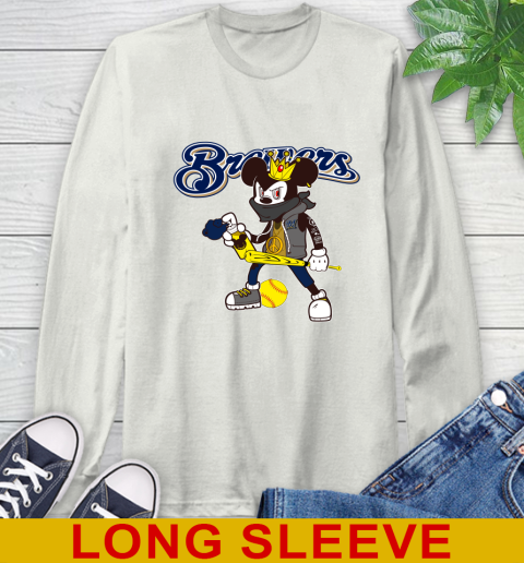 Milwaukee Brewers MLB Baseball Mickey Peace Sign Sports Long Sleeve T-Shirt - Image 13