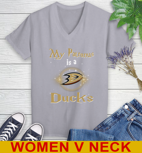 NHL Hockey Harry Potter My Patronus Is A Anaheim Ducks Women's V-Neck T-Shirt 4