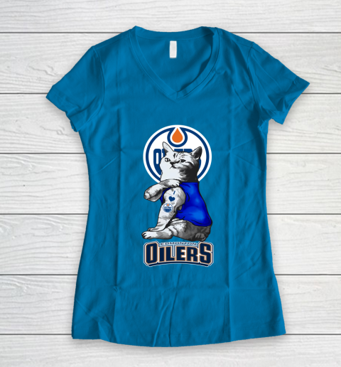 NHL My Cat Loves Edmonton Oilers Hockey Women's V-Neck T-Shirt 5