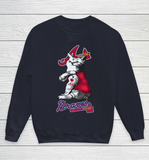 MLB Baseball My Cat Loves Atlanta Braves Youth Sweatshirt 2