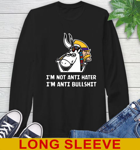 Minnesota Vikings NFL Football Unicorn I'm Not Anti Hater I'm Anti Bullshit Long Sleeve T-Shirt 2