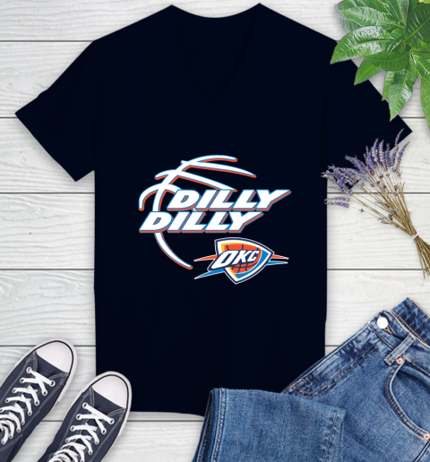 NBA Oklahoma City Thunder Dilly Dilly Basketball Sports Women's V-Neck T-Shirt 3