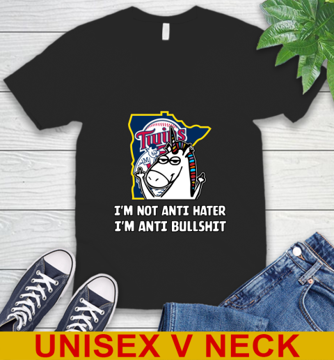 Minnesota Twins MLB Baseball Unicorn I'm Not Anti Hater I'm Anti Bullshit V-Neck T-Shirt 2