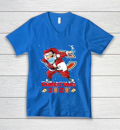 Chicago Bears Funny Santa Claus Dabbing Christmas 2020 NFL V-Neck T-Shirt 5