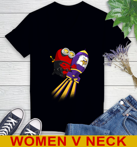 NFL Football Minnesota Vikings Deadpool Minion Marvel Shirt Women's V-Neck T-Shirt