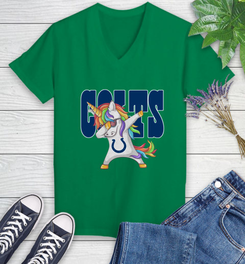 Indianapolis Colts NFL Football Funny Unicorn Dabbing Sports Women's V-Neck T-Shirt 5
