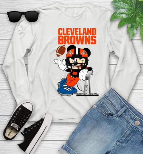 NFL Cleveland Browns Mickey Mouse Disney Super Bowl Football T Shirt Youth Long Sleeve 12