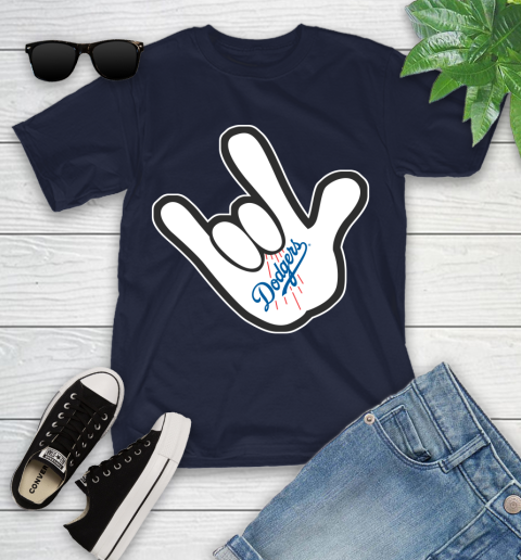 Los Angeles Dodgers MLB Baseball Mickey Rock Hand Disney Youth T-Shirt 3