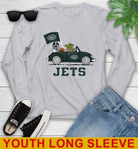 NFL Football New York Jets Darth Vader Baby Yoda Driving Star Wars Shirt Youth Long Sleeve 6