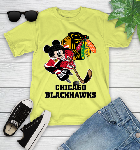 NHL Chicago Blackhawks Mickey Mouse Disney Hockey T Shirt Youth T-Shirt 8