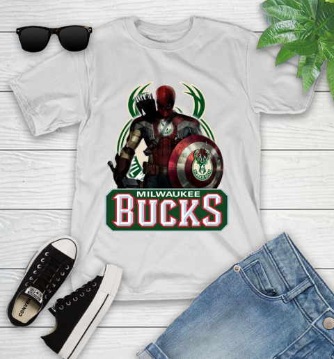 Milwaukee Bucks NBA Basketball Captain America Thor Spider Man Hawkeye Avengers Youth T-Shirt