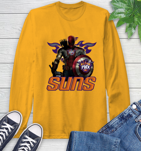 Phoenix Suns NBA Basketball Captain America Thor Spider Man Hawkeye Avengers Long Sleeve T-Shirt 3