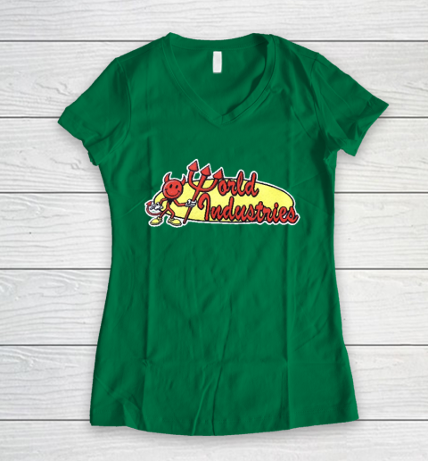 World Industries Devil Satan Hook Ups Skate Hookups Hook Ups Vintage 90's Women's V-Neck T-Shirt 3