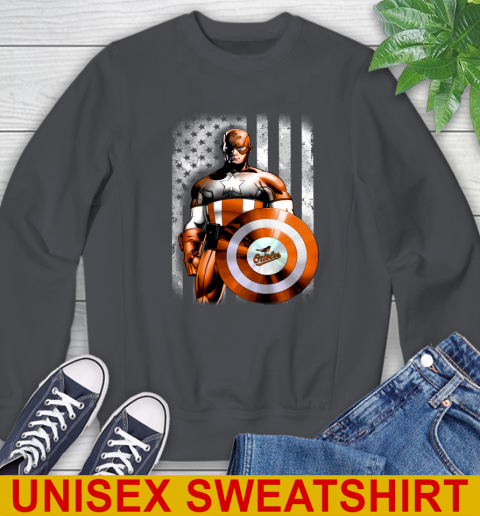 Baltimore Orioles MLB Baseball Captain America Marvel Avengers American Flag Shirt Sweatshirt 7