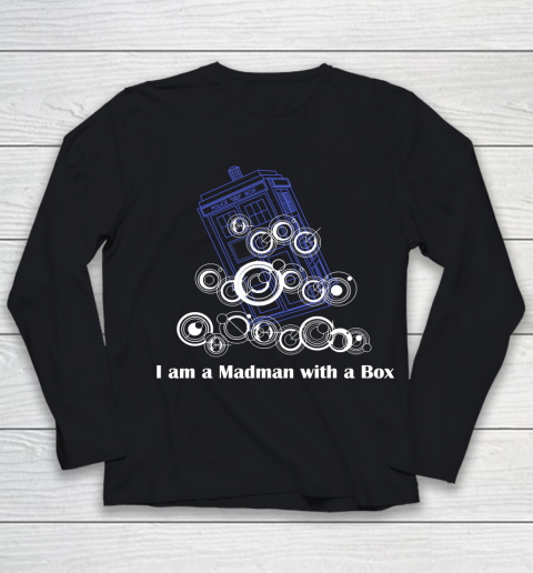 Doctor Who Shirt I am a Madman with a Box  Timelord Writing Youth Long Sleeve