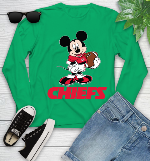 NFL Football Kansas City Chiefs Cheerful Mickey Mouse Shirt Youth Long Sleeve 6