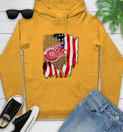 Detroit Red Wings NHL Hockey American Flag Youth Hoodie 2