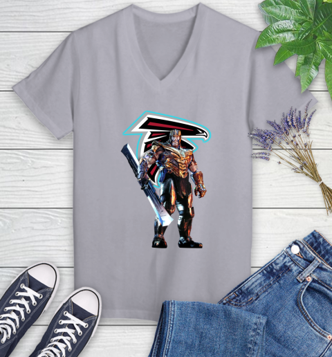 NFL Thanos Gauntlet Avengers Endgame Football Atlanta Falcons Women's V-Neck T-Shirt 4