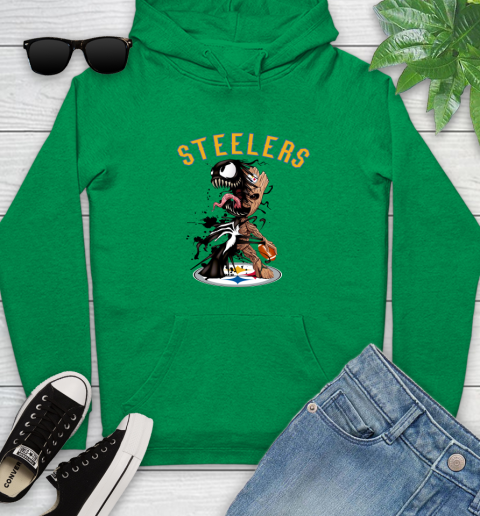 NFL Pittsburgh Steelers Football Venom Groot Guardians Of The Galaxy Youth Hoodie Tee For Sports