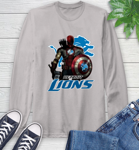 NFL Captain America Thor Spider Man Hawkeye Avengers Endgame Football Detroit Lions Long Sleeve T-Shirt 12