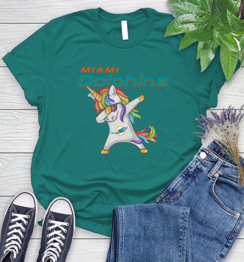 Miami Dolphins NFL Football Funny Unicorn Dabbing Sports Women's T-Shirt 12