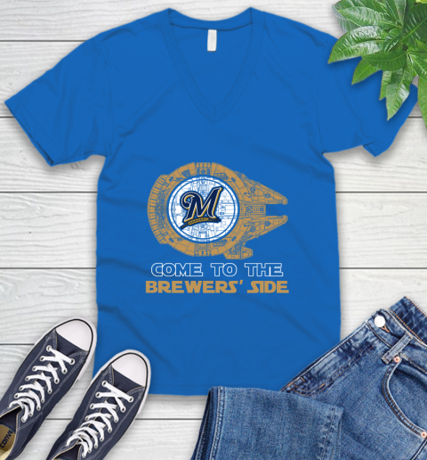 MLB Come To The Milwaukee Brewers Side Star Wars Baseball Sports V-Neck T-Shirt 5