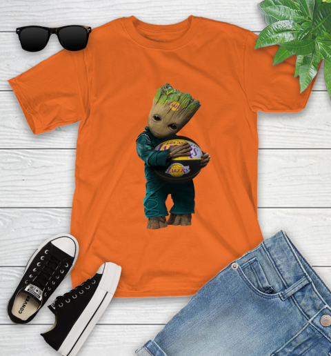 NBA Groot Guardians Of The Galaxy Basketball Sports Los Angeles Lakers Youth T-Shirt 7