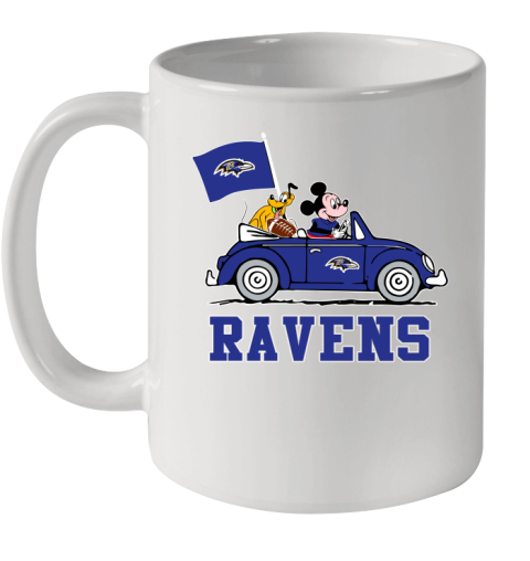 NFL Football Baltimore Ravens Pluto Mickey Driving Disney Shirt Ceramic Mug 11oz