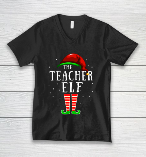 Teacher Elf Matching Family Group Christmas Party Pajama V-Neck T-Shirt