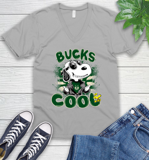 NBA Basketball Milwaukee Bucks Cool Snoopy Shirt V-Neck T-Shirt 4 NBA Basketball Milwaukee Bucks Cool Snoopy Shirt V-Neck T-Shirt - Image 4