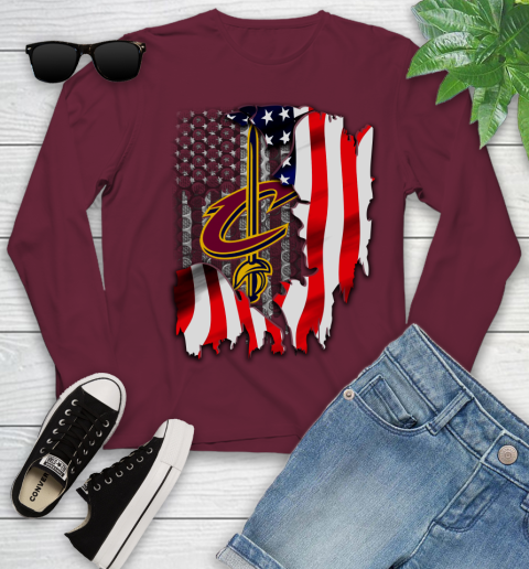 Cleveland Cavaliers NBA Basketball American Flag Youth Long Sleeve 6