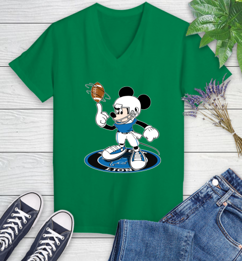 NFL Football Detroit Lions Cheerful Mickey Disney Shirt Women's V-Neck T-Shirt 5