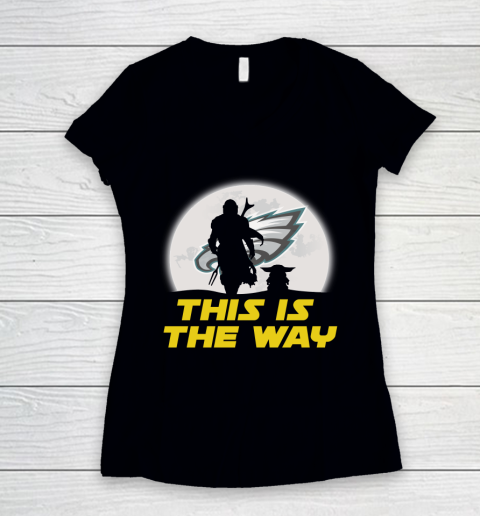 Philadelphia Eagles NFL Football Star Wars Yoda And Mandalorian This Is The Way Women's V-Neck T-Shirt
