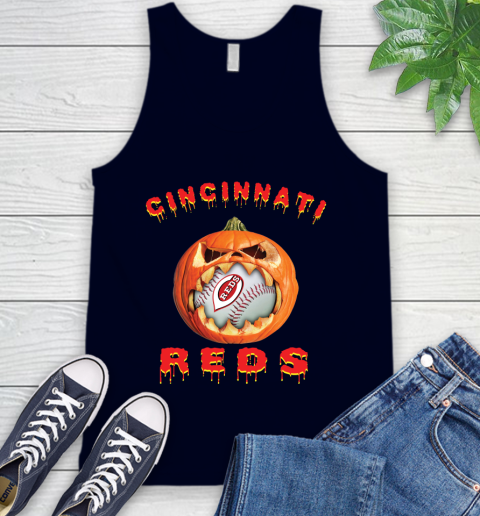 MLB Cincinnati Reds Halloween Pumpkin Baseball Sports Tank Top 3