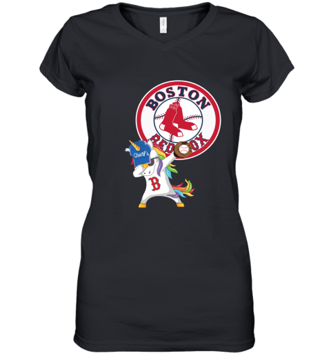 Hip Hop Dabbing Unicorn Flippin Love Boston Red Sox Women's V-Neck T-Shirt 