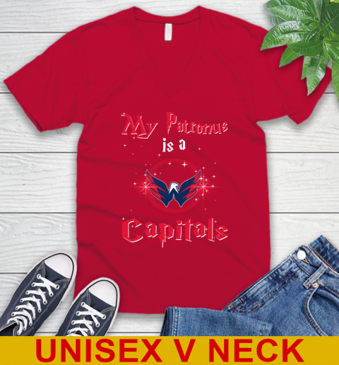 NHL Hockey Harry Potter My Patronus Is A Washington Capitals V-Neck T-Shirt 6