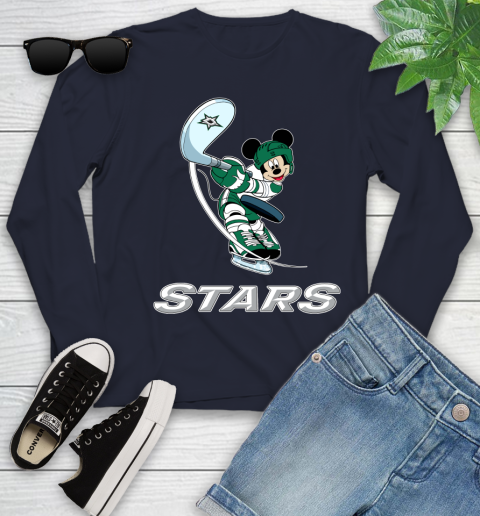 NHL Hockey Dallas Stars Cheerful Mickey Mouse Shirt Youth Long Sleeve 3