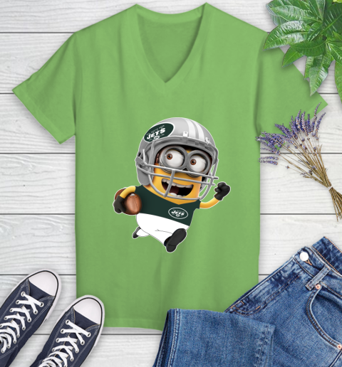 NFL New York Jets Minions Disney Football Sports Women's V-Neck T-Shirt 11