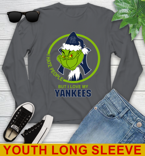 New York Yankees MLB Christmas Grinch I Hate People But I Love My Favorite Baseball Team Youth Long Sleeve 9