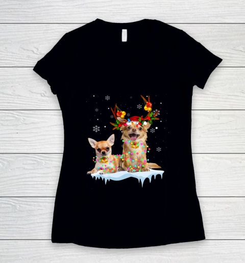 Chihuahua Christmas Light Shirt Gift Women's V-Neck T-Shirt