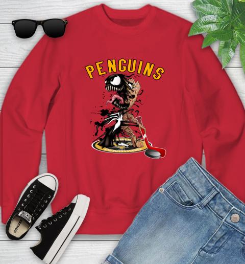 NHL Pittsburgh Penguins Hockey Venom Groot Guardians Of The Galaxy Youth Sweatshirt 9