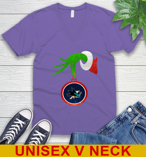 San Jose Sharks Grinch Merry Christmas NHL Hockey V-Neck T-Shirt 9